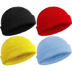 ⚡Unisex Black, Red, Yellow, Light Blue 4 Pieces Watch Hat Fisherman Beanie